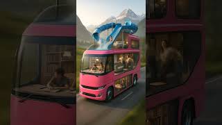Futuristic 3D Pink Motorhome With Waterslide Mountain