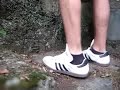 white sambas, black sox