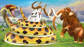 Woolly Mammoth Vs Titanoboa Snake Fight Cartoon Cow Saved by Zombie Mammoth Elep