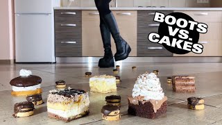 Platform Boots vs. Cake Battalion! Oddly Satisfying Food Crushing! ASMR