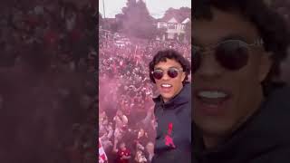 Trent Alexander-Arnold singing Dua Lipa one kiss with fans at Liverpool trophy p
