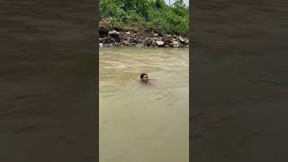 Open Bathing Woman In River Outside