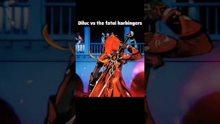 Diluc Fights The Fatui Harbingers.