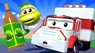 Amber the Ambulance - Baby Hector The Helicopter Ate a Rotten Apple! - Car City ! Trucks Cartoons