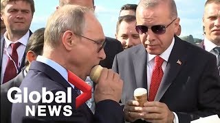 Putin buys Erdogan ice cream, shows off new Su-57 fighter jet during visit to Ru