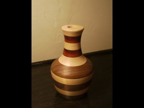 Turning a laminated wooden vase on the lathe
