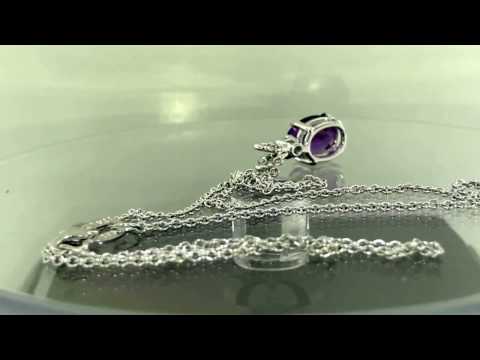 Oval Amethyst & Diamond Solitaire Pendant Necklace 14K White Gold 1.08 Carat HandMade Oval Amethyst & Diamond Solitaire Pendant Necklace 14K White Gold 1.08 Carat HandMade