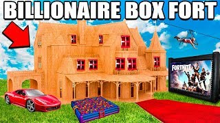 WORLDS BIGGEST BILLIONAIRE BOX FORT CHALLENGE! 24 Hour: Fortnite Gaming Room, Ball Pit, Nerf & More