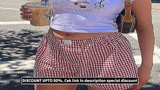 Gingham Boxer Shorts For Women Teen-Girls On Front Elastic Waist Cute Red Plaid Pajamas Sleep