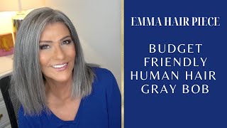 EMMA HAIRPIECE Gray Bob Straight | BUDGET FRIENDLY Remy Human Hair Wig |