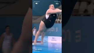 Fat Woman Jumps Into The Pool At The Olympic Games Compeion