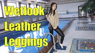 Wetlook Black Leather Leggings | Wetlook Loose Sweater | Wetlook Splits In Leather Leggings