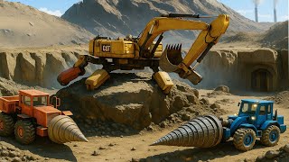 Excavator And Drill Dig Deep For Hidden Coal Construction Vehicles