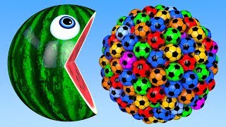 Learn Colors with PACMAN and Farm WaterMelon 3D Soccer Ball Street Vehicle for Children