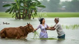 Amazinga Girl With Old Man.rainy Village Life Simple Moments