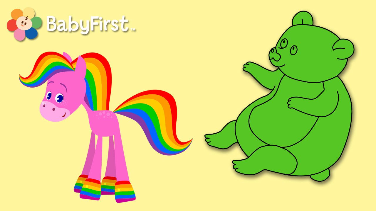 BabyFirstTV: Rainbow Horse - Bear | Coloring Animals with Music