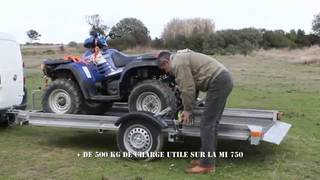 chargement d'un quad sur remorque plateau multifonctions motorbronx mi