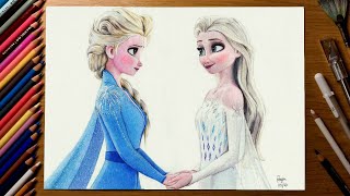 Drawing 2 Elsa Holding Hands - Frozen 2