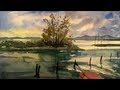 Lake, Painting Landscape in watercolour, Time Lapse