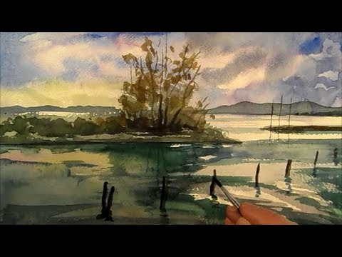 lake, painting landscape in watercolour, time lapse - youtube