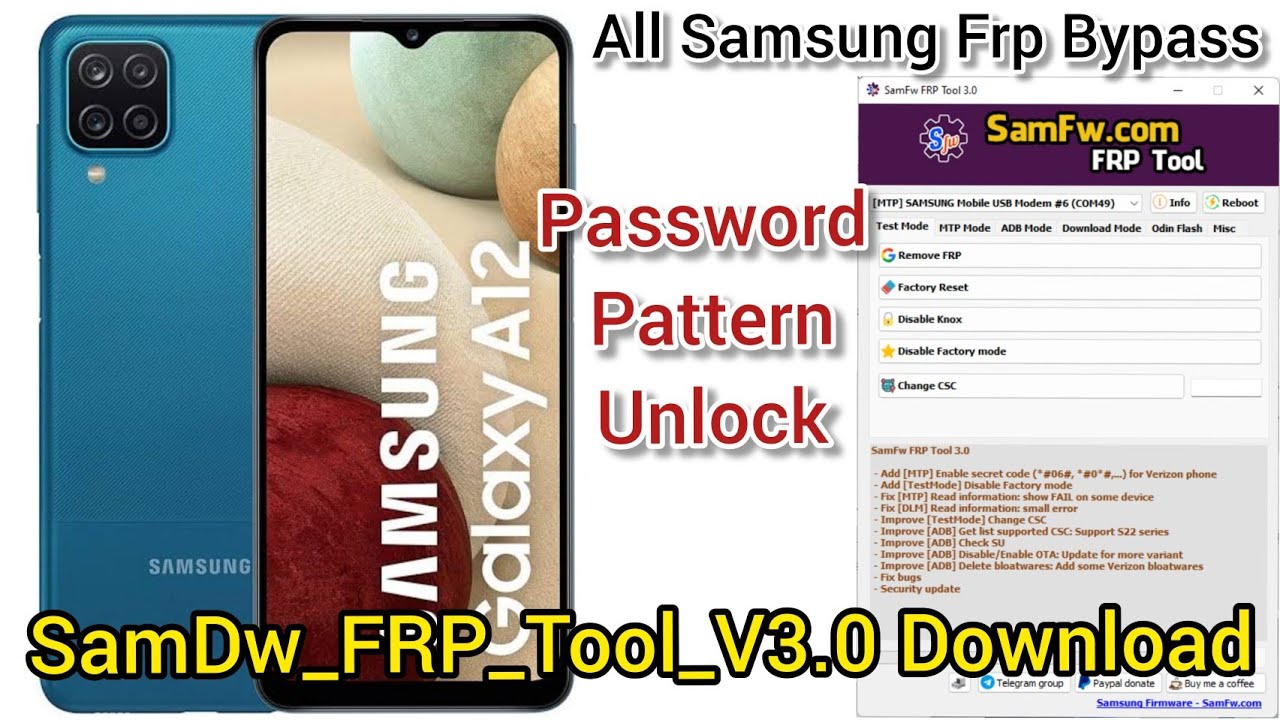 Samsung A12 frp bypass and password pattern unlock SamFw Samsung A12 frp bypass and password pattern unlock SamFw