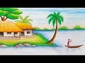 How to draw village scenery with oil pastel step by step