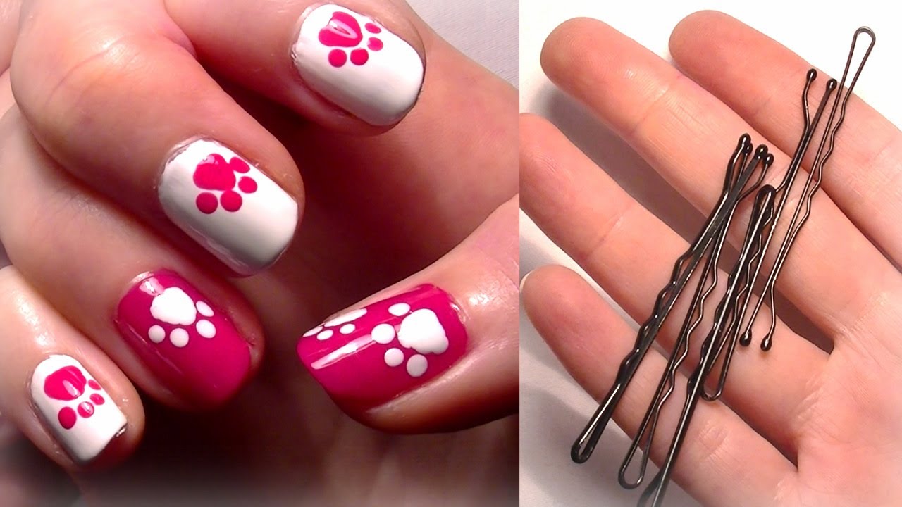 ♥ HELLO KITTY Inspired Nails... Using A Bobby Pin?! Easy Cute Nail Art