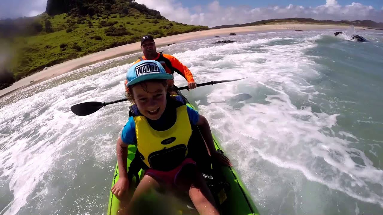 Viking Kayaks 2 plus 1 fun in the surf with Lyndon &amp; Sera - YouTube