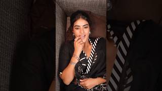 Kavya Thapar Ds Transparent Black Chiffon Saree With Matching High Neck Blouse With Missy Bun