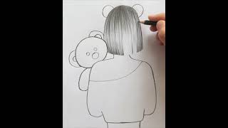 Girl With Teddy Bear Drawing #Drawing #Pencilsketch #Drawingtutorial #Viral #Art #Shortsvideo