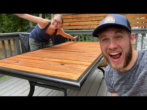CONVERTING OUR BROKEN GLASS PATIO TABLE INTO A BEAUTIFUL WOODEN TABLE!
