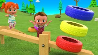 Little Baby Girl Fun Play Learning Colors for Children with Color Tires Bounce Seesaw Toy 3D Kids