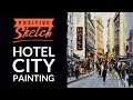 Acrylic painting tutorial, Abstract city painting, Hotel, Painting tutorial
