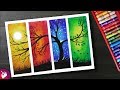 How to Draw Four Season Scenery drawing with oil pastels for beginners