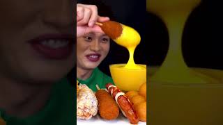 Cheese Teokbokki with Crispy Corn DogBall MukBang^~!! # bonggil #eatwithbonggi  
