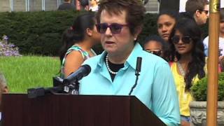 Tennis Legend Billie Jean King Serves Up Althea Gibson Stamp at US Open's Court of Champions