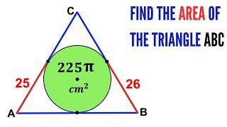 Can you find area of the Triangle ABC? | (Inscribed Circle area is 225pi) | #math #maths | #geometry