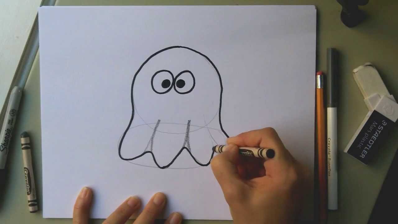 How to draw a cute ghost for Halloween - easy cartoon ghost drawing