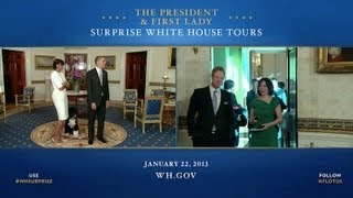 President Obama and First Lady Michelle Obama Surprise White House Visitors