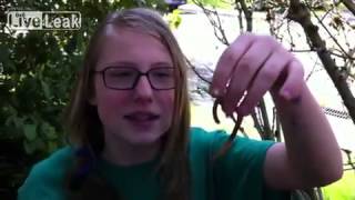 Girl Eats Worm A Live Earthworm