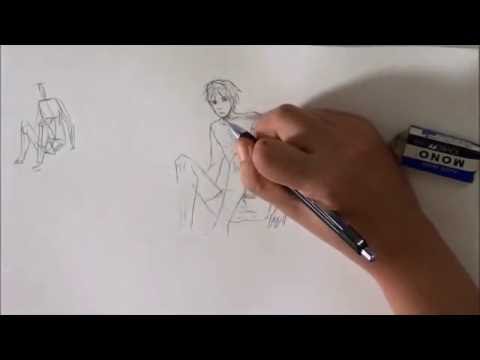 การวาดเส้นการ์ตูน | สอนวาดการ์ตูนวิธีวาดท่านั่ง