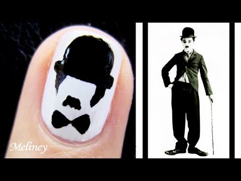 Movember Nail Art Tutorial - Charlie Chaplin Moustache Nail Design for Short Nails Comedy portrait