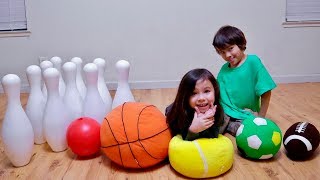 Learn Different Sport Ball Names For Toddlers With Play Pillow And Big Bowling Pins