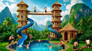 200-Day Challenge Building Bamboo Twin Towers And Spiral Water Slide Using Primitive Tools