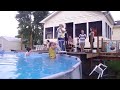 Bride and Bridesmaid jumped into pool