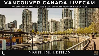 Live Vancouver Seawall Cam Yaletown Night Lights & Reflections Night 2025-10-17 Fri