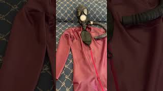 Plum Latex Catsuit And Gasmask