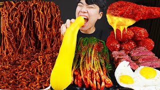 Asmr Mukbang | Жареный Цыпленок, Стейк, Лапша С Черной Фасолью, Кимчи Корейская Еда