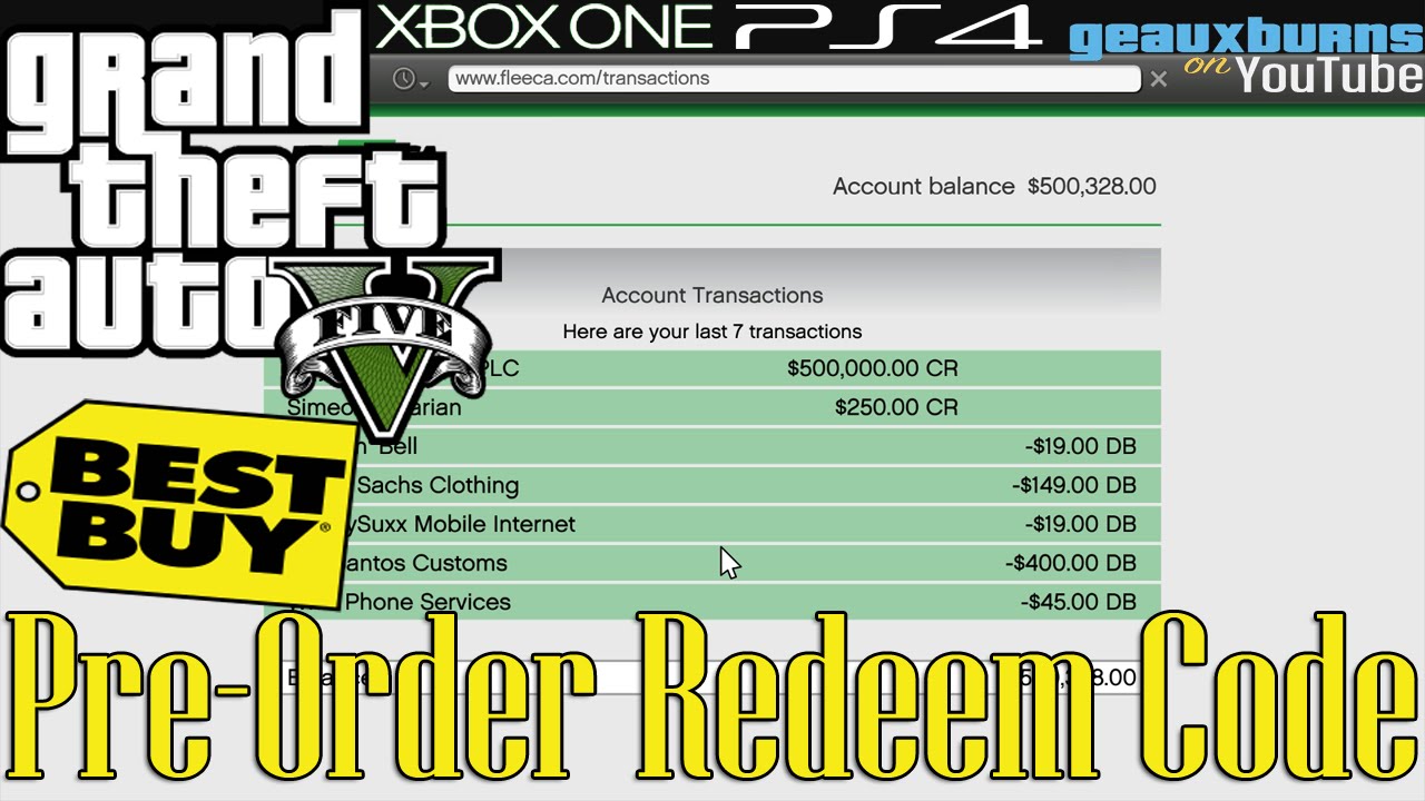 GTA V Best Buy Pre-Order Redeem Code PS4 Xbox One - YouTube
