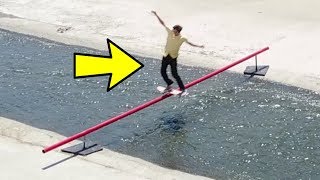 SKATING A 28 FT RAIL OVER THE LA RIVER SKATING A 28 FT RAIL OVER THE LA RIVER